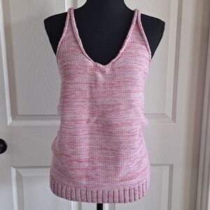 BCBGMAXAZRIA Runway Crochet Halter Razer Back Knit Sweater Baby Pink Tank Cotton